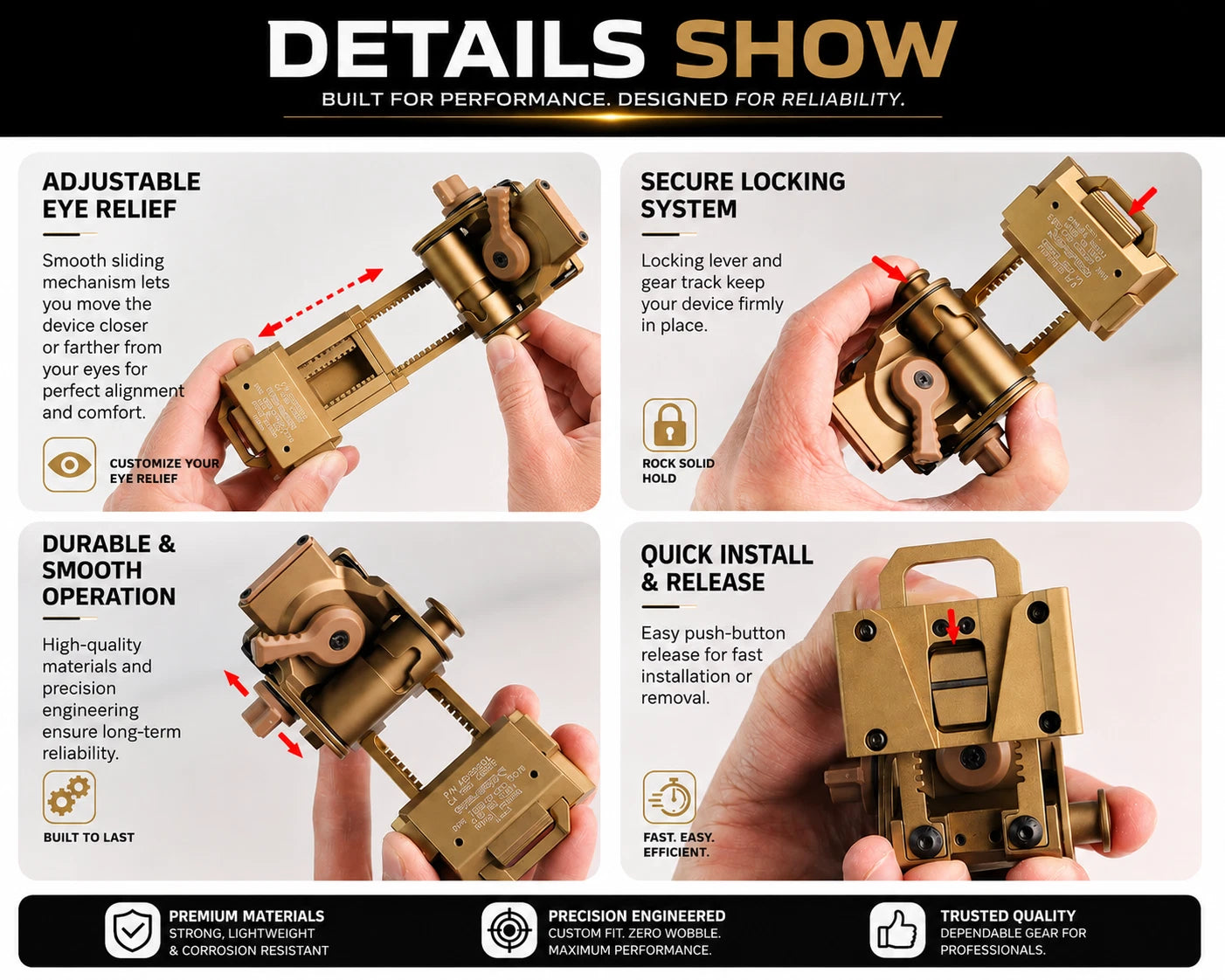 G24 Style NVG Helmet Mount – Dovetail, Black & FDE